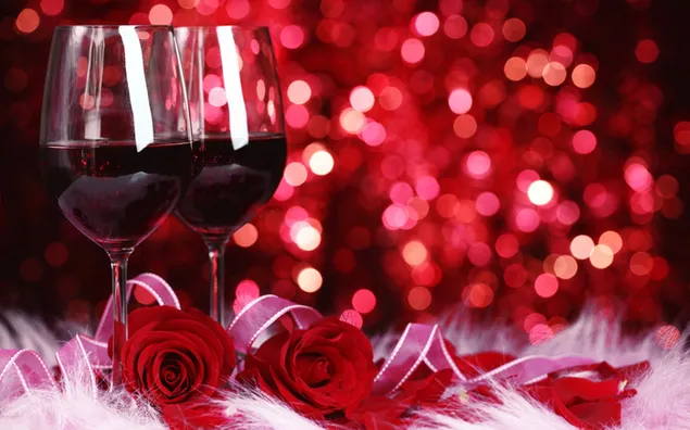 バレンタインデー-赤ワインとバラ