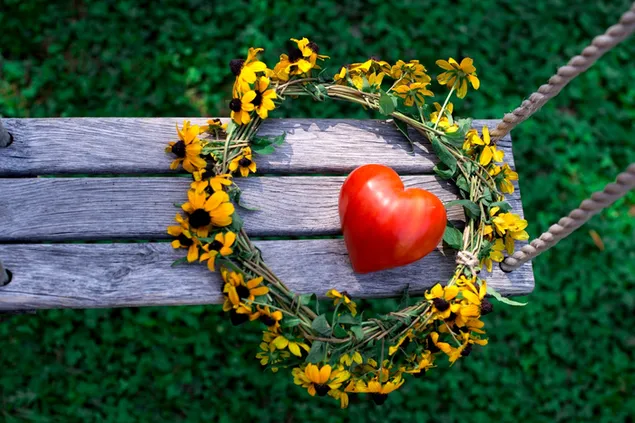 バレンタインデー-ハートと黄色い花の花輪