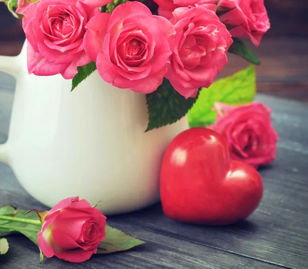 バレンタインデー - ハートとピンクのバラ