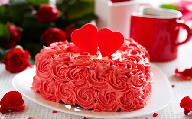 バレンタインデー-ハートトッパー付きのバラの装飾ケーキ