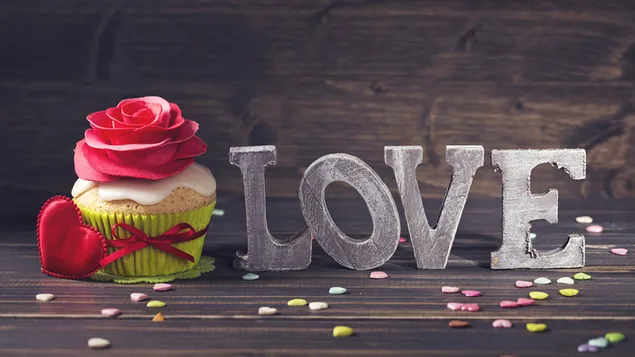 バレンタインデー-カップケーキと愛の装飾