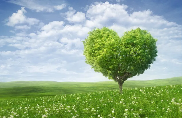 バレンタインデー-緑のハートの木の風景