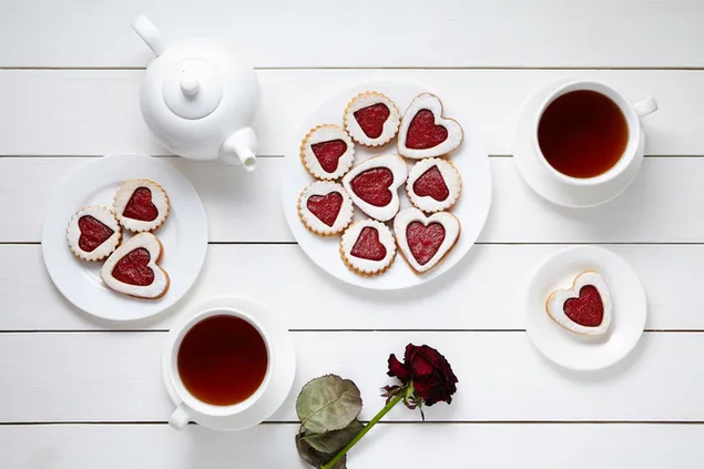 バレンタインデー - お茶とハートのクッキー