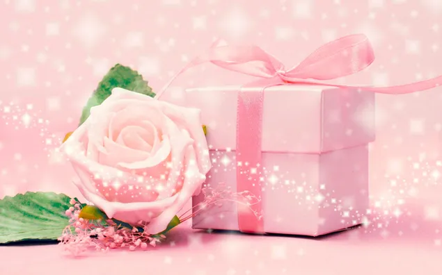 バレンタインデー - ピンクのバラとギフト