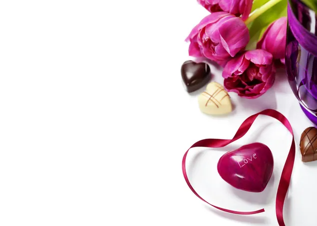 バレンタインデー - ピンクのチューリップとチョコレート