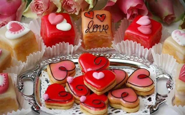 バレンタインデー-素敵なハートのクッキーとペストリー