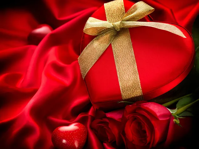 バレンタインデー-素敵なプレゼントとバラ