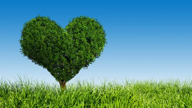 バレンタインデー-芸術的な緑のハートの木の風景