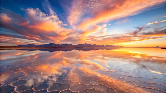 Neplodne slane s odsjajima ružičastog i narandžastog neba u zoru 4K pozadina