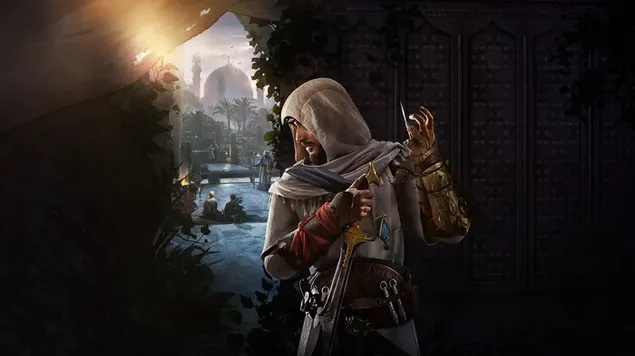 Basim uit Assassin's Creed Mirage 2023-game 8K achtergrond
