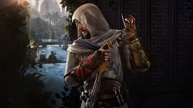 Basim uit de videogame Assassin's Creed Mirage 2023 8K achtergrond