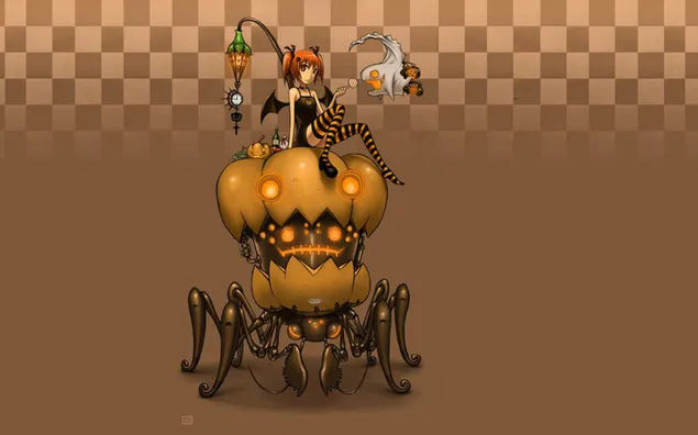 Bat girl and her pumpkin robot