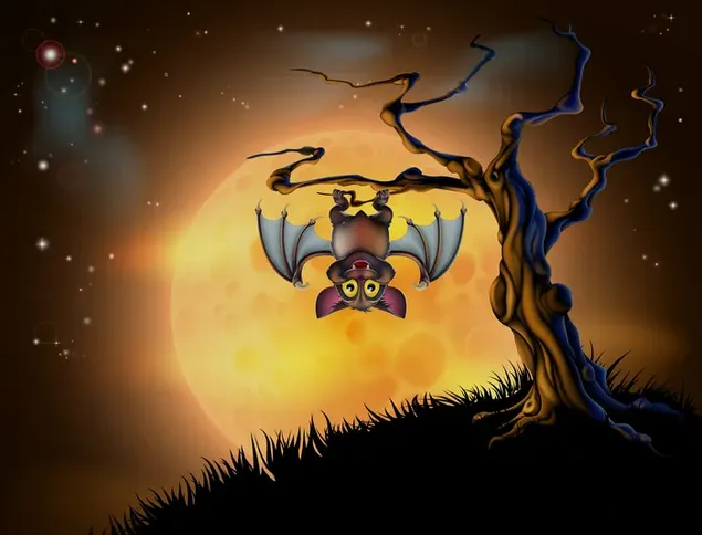 Bat Hangs Upside Down On A Tree