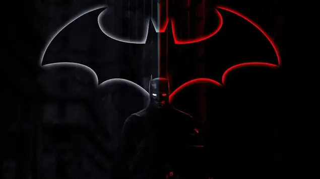 Batman Dan Logonya Berwarna Putih Dan Merah unduhan