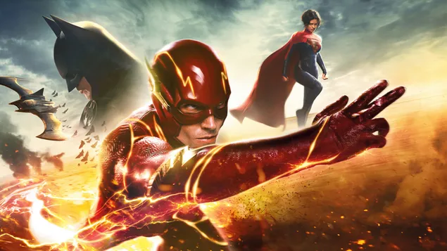 batman, flash en supergirl in the flash-fliekplakkaat aflaai