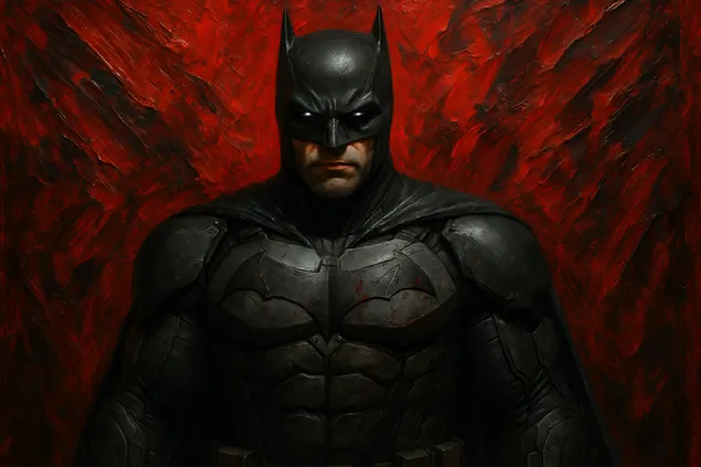 batman ispred crvene grube pozadine s realisticnim tamnim odijelom preuzmi