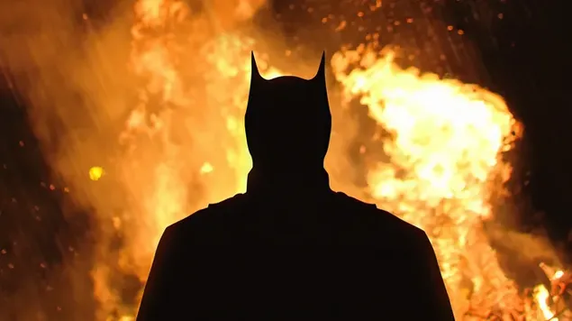 Batman s'inclina cap a la flama del foc 4K fons de pantalla