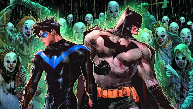 Batman & Nightwing Vs Clowns 4K wallpaper