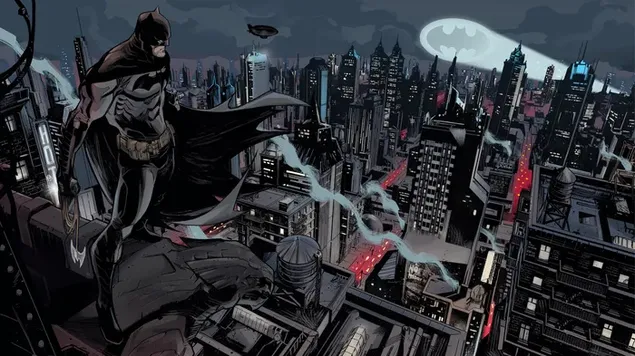 Páipéar balla Batman ag faire ar Gotham city4K