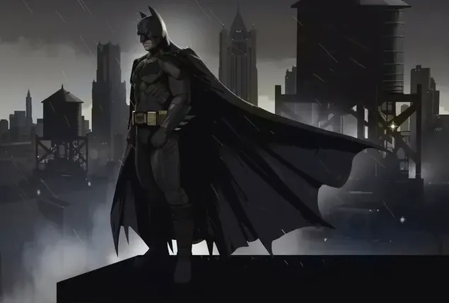 Batman observando su ciudad gótica desde lo alto 4K descarga de fondo de  pantalla