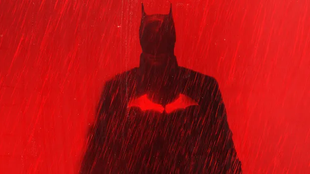 バットマンの赤い空気と雨の中のバットマン