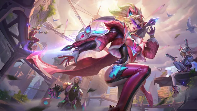 Aspecte cromàtic de quars rosa "Vayne" del ratpenat de batalla - League of Legends (LOL) 8K fons de pantalla
