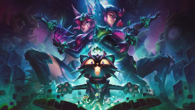 戰鬥 Boss 'Xayah & Rakan with Yuumi' - 英雄聯盟 (LOL) 4K 壁紙