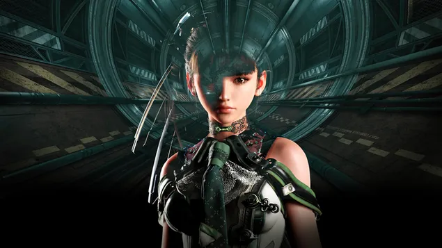 Páipéar balla Cailín Cath Cyborg - Tionscadal EVE (Cluiche Físeáin)4K