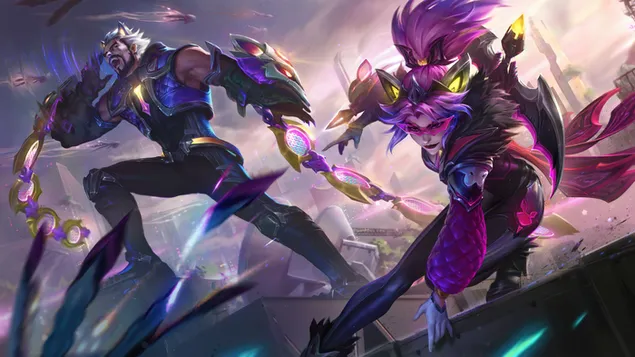 Battle Wolf 'Sylas' Vs. Battle Bat 'Vayne' | Liga Legenda 8K kertas dinding