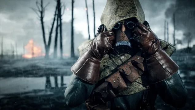 Battlefield 1-speletjie - Soldaat in gasmasker aflaai