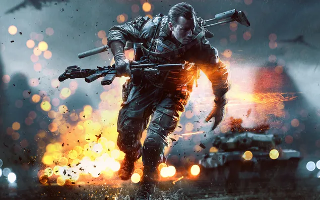 Hình nền Trò chơi Battlefield 4 - Người lính chạy với súng trường 4K