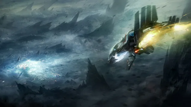 Nava de luptă într-o căutare a planetei întunecate 4K imagine de fundal