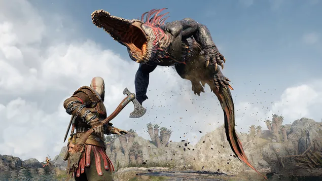 Vecht tegen 'Kratos' - God Of War: Ragnarok (videogame) 4K achtergrond