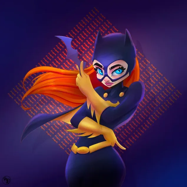 Personatge de dibuixos animats de Batwoman, superheroi d'ulls blaus de cabell taronja baixada