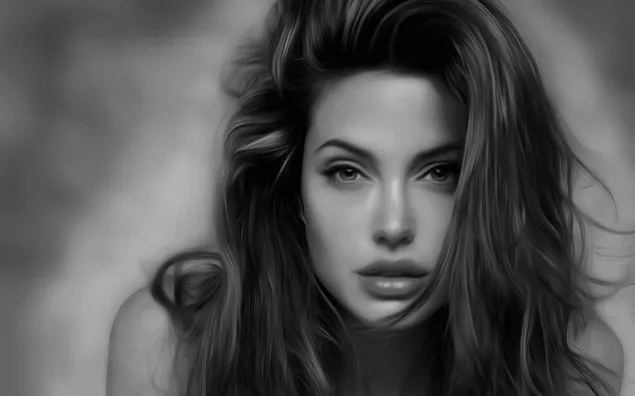 Aktris cantik Angelina Jolie hitam putih unduhan