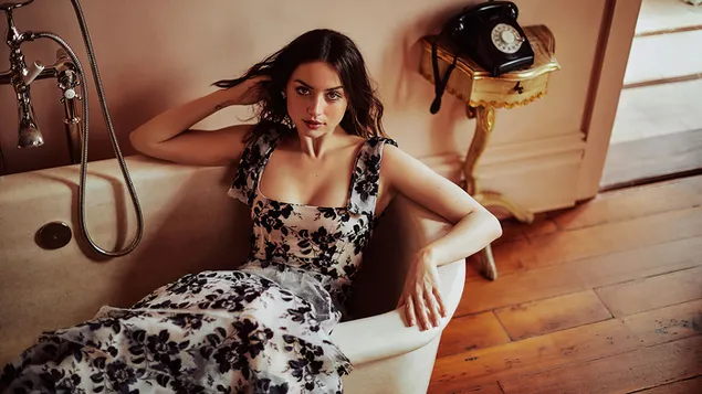 Beautiful 'Ana De Armas' in Floral Dress 4K wallpaper