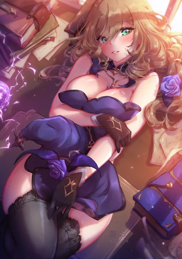 美麗的動漫金發女孩麗莎（熱）| 原神衝擊 2K 壁紙