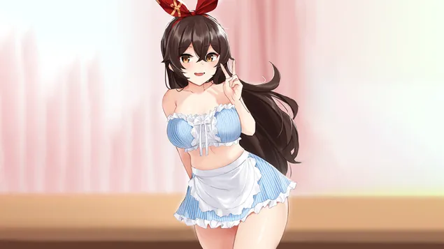 kaunis animetytto amberin selfie-ase | genshin vaikutus lataa