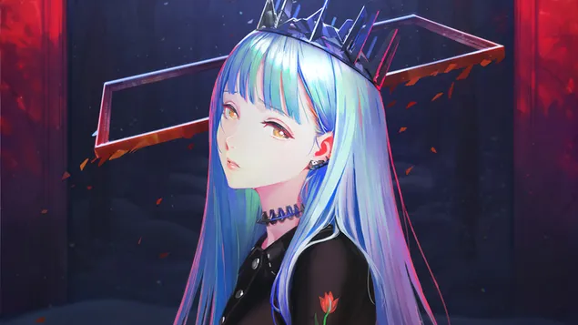Smuk Anime pige blåt hår 4K tapet