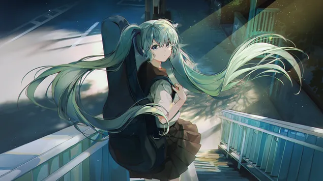 mooi animemeisje hatsune miku met lang turkoois haar download