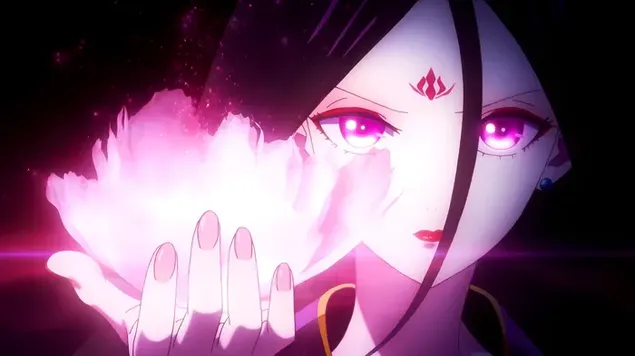 دختر انیمه ای زیبا که کره زمین را در دست دارد با خالکوبی روی پیشانی خود کاغذدیواری  4K