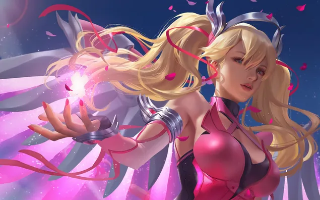 Ταπετσαρία Όμορφο κορίτσι anime με ξανθό ροζ ντύσιμο HD