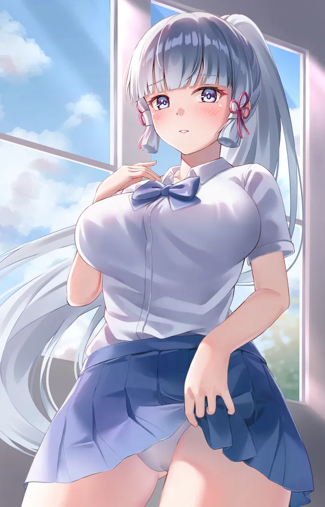 Bella noia d'anime Kamisato Ayaka | Impacte Ganshin 2K fons de pantalla