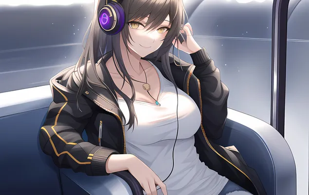 Hermosa chica anime escuchando música descargar