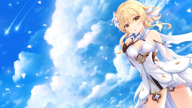 נערת אנימה יפה Lumine & שמיים כחולים | השפעת גנשין 8K טפט