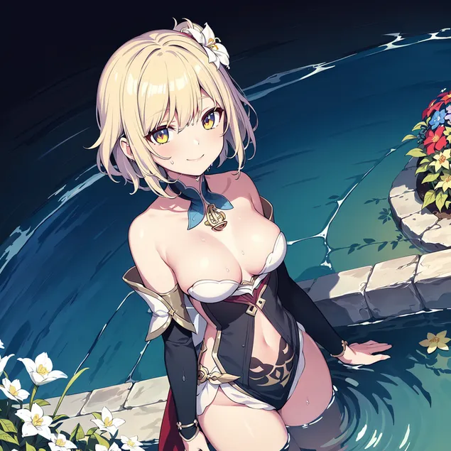 bella ragazza anime lumine nell'acqua | genshin impact scarica