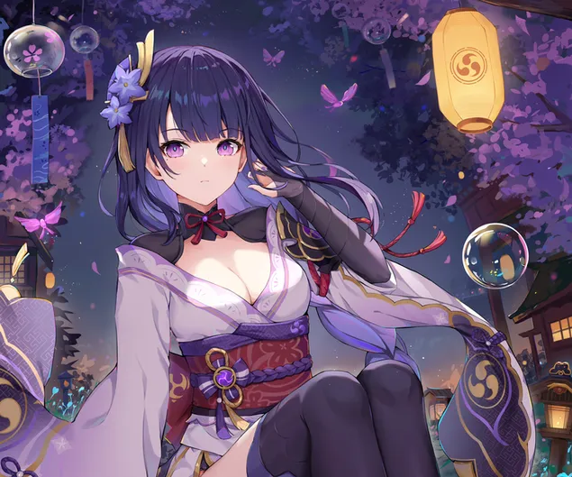 อะนิเมะสาวสวย Raiden Shogun (Genshin Impact) 2K วอลเปเปอร์