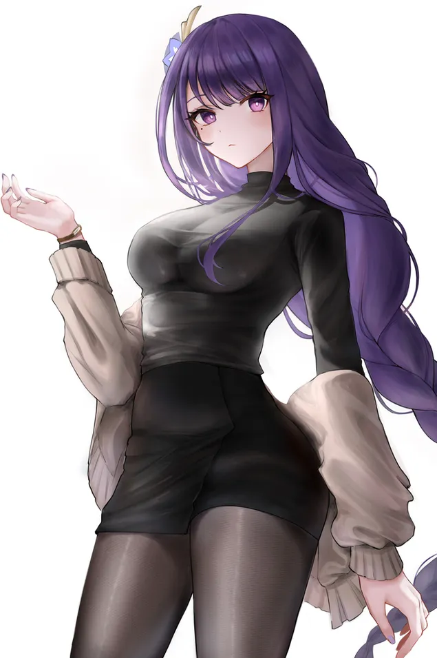 美丽的动漫女孩 Raiden Shogun 以她的新面貌看起来很热 | 甘信冲击 2K 壁纸