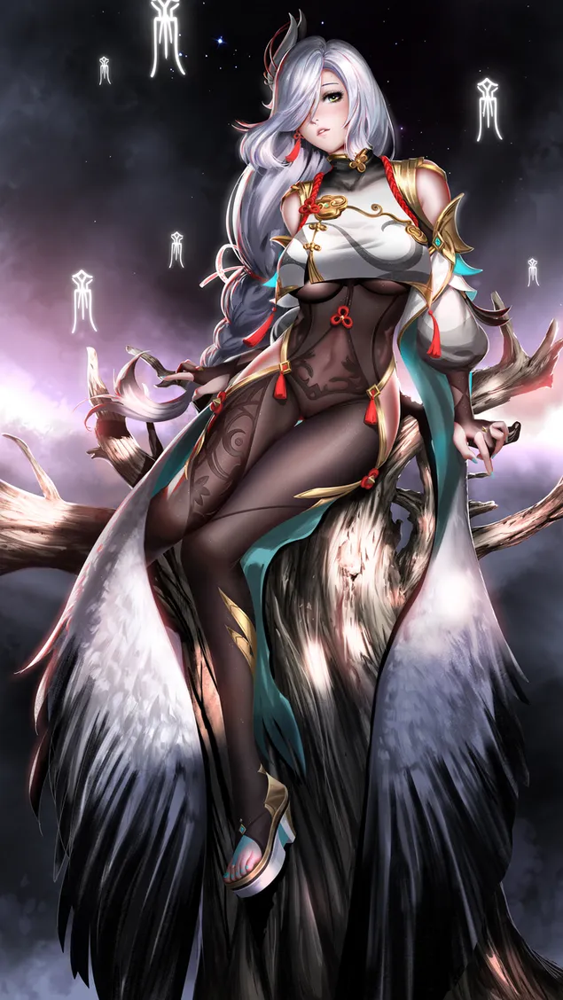 Прекрасна аниме девојка Shenhe | Genshin Impact 2K тапет