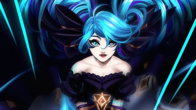 Pragtige anime meisie met blou oë Gwen (League of Legends) 4K muurpapier